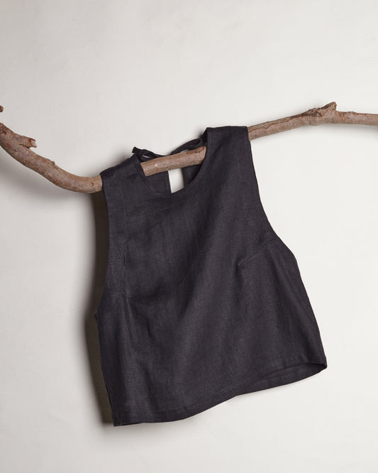 Tie Vest | Black Linen