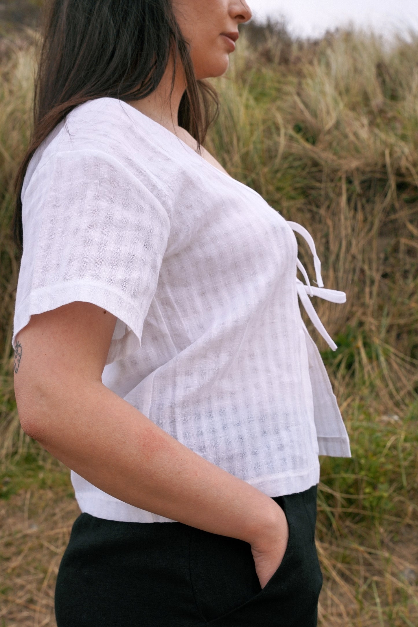 Tie Tee | Textured White Linen