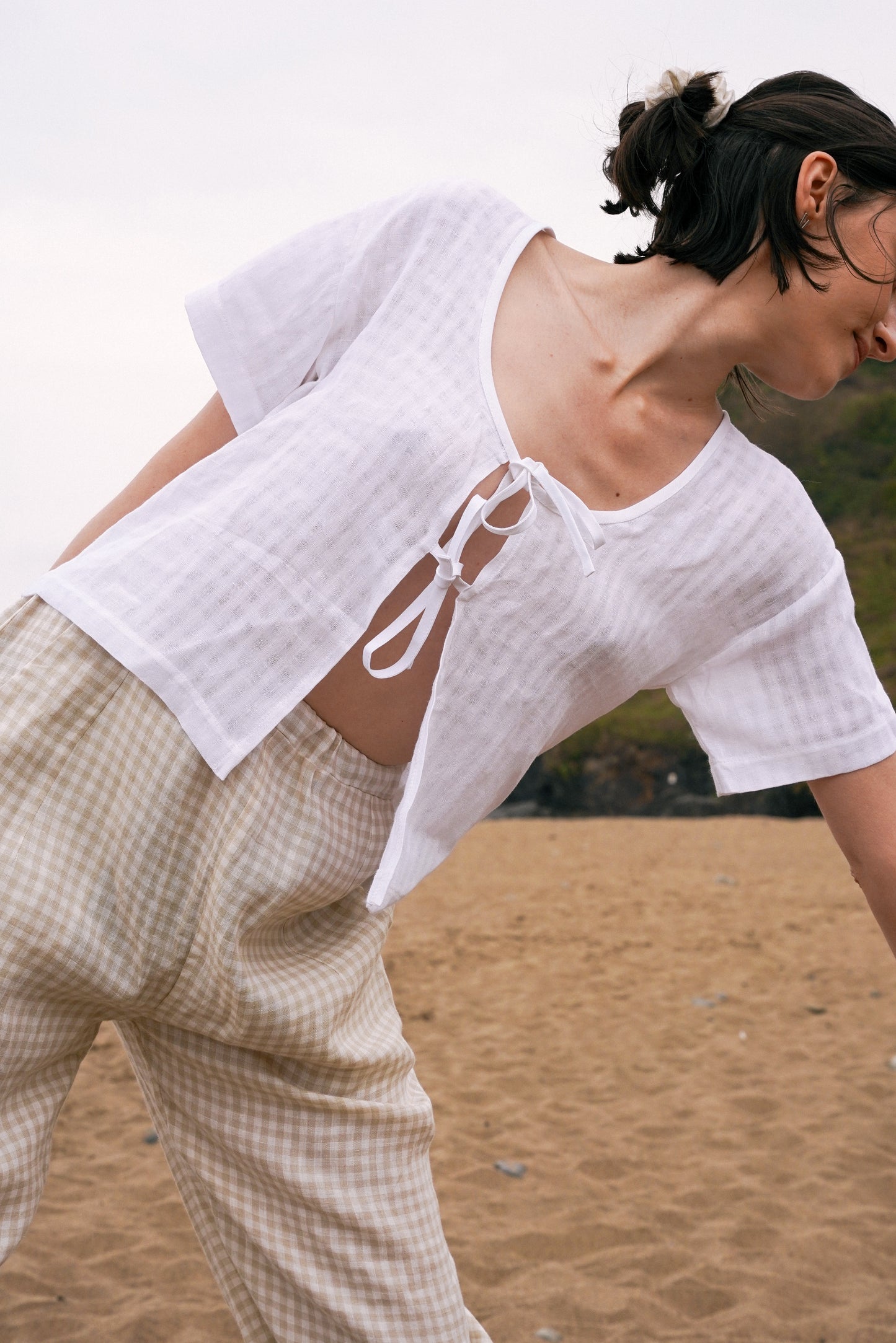 Tie Tee | Textured White Linen