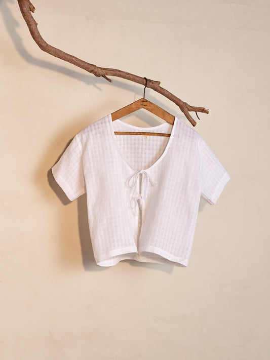 Tie Tee | Textured White Linen