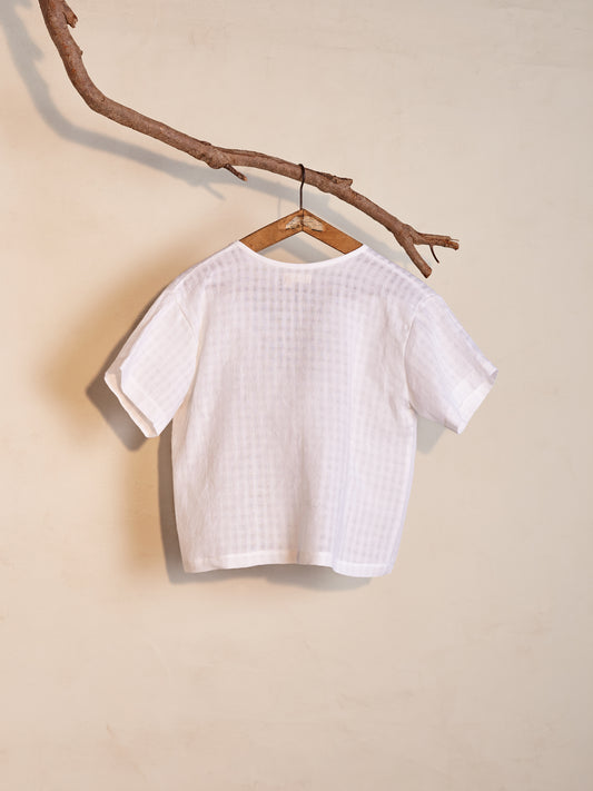 Tie Tee | Textured White Linen
