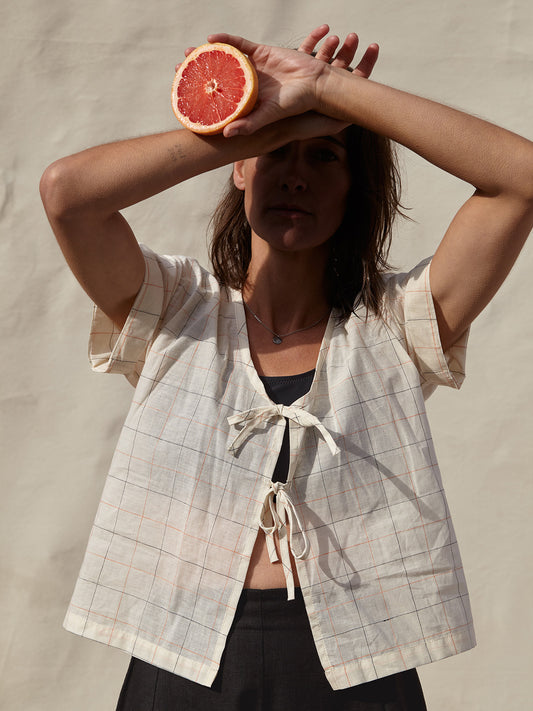Kaely Russell Studio: Tie Tee | Natural Check