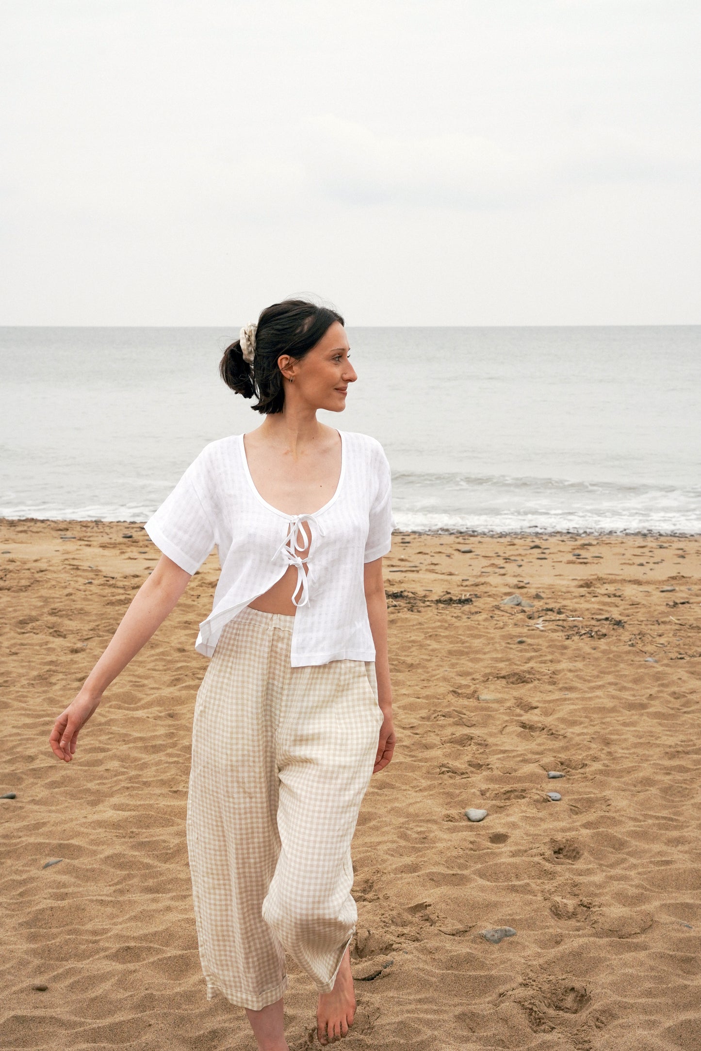 Tie Tee | Textured White Linen