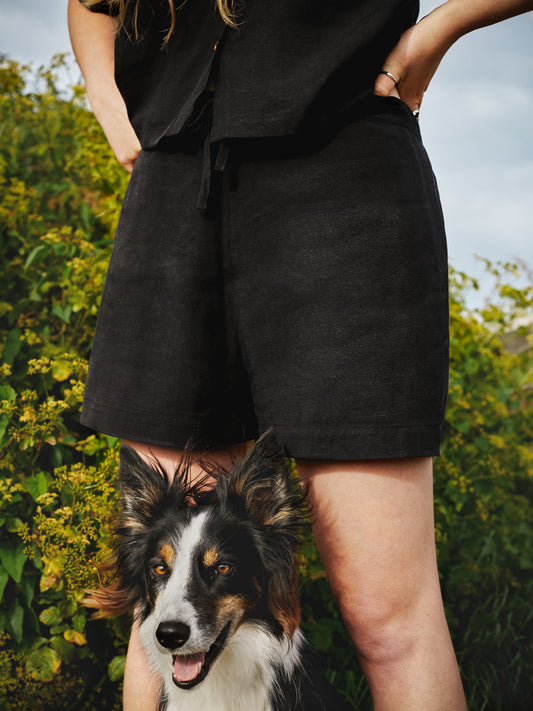 Drawstring Shorts | Black Tencel/Linen